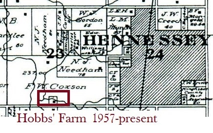 map showing Hobbs' farm in 1957