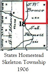 map showing States Homestead Skeleton township in 1906